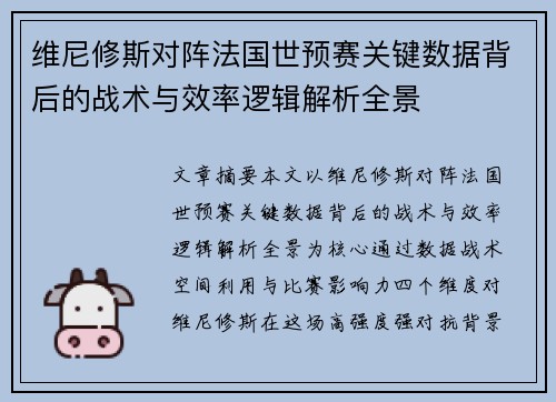 维尼修斯对阵法国世预赛关键数据背后的战术与效率逻辑解析全景